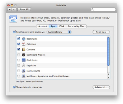 MobileMe System Preferences